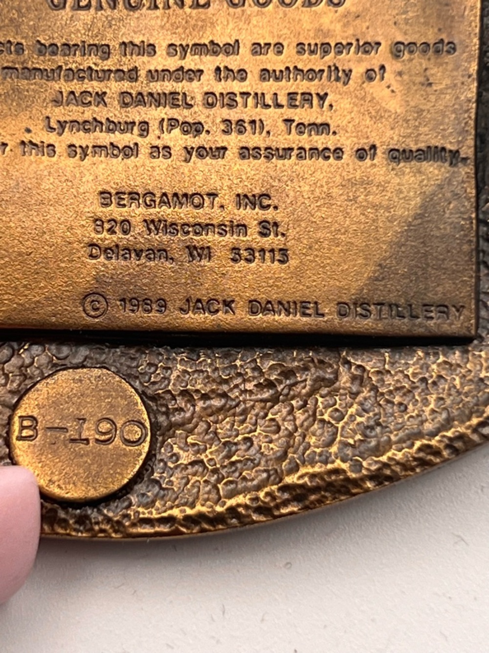 Vintage 1989 Jack Daniel's Brass Tone Oval Belt Buckle - Gold Bronze Finish - Picture 4 of 5